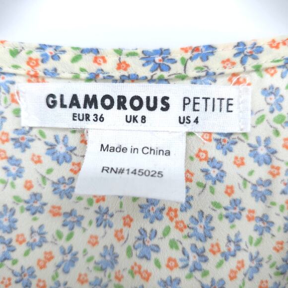 Glamorous ASOS Cream V Neck Tea Micro Floral Print Wrap-Tie Waist Mini Dress 4 - Picture 8 of 13